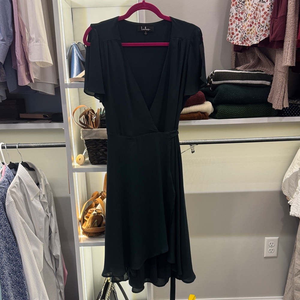 Lulu's Emerald Asymmetrical Wrap Dress